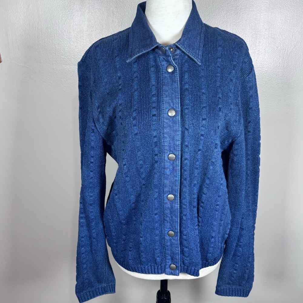 Blue Willi’s Indigo Blue Sz S Button Front Cotton Coastal Y2K Cardigan Sweater
